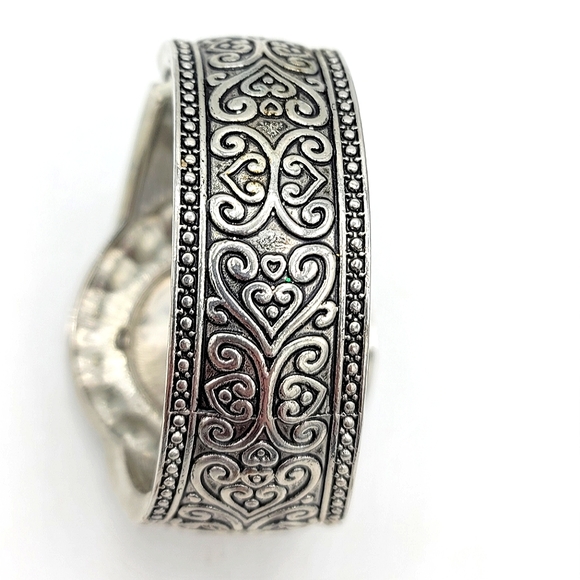 Diva Rhinestone Engraved Statement Wide Cuff Spring Bangle Bracelet - Picture 7 of 9